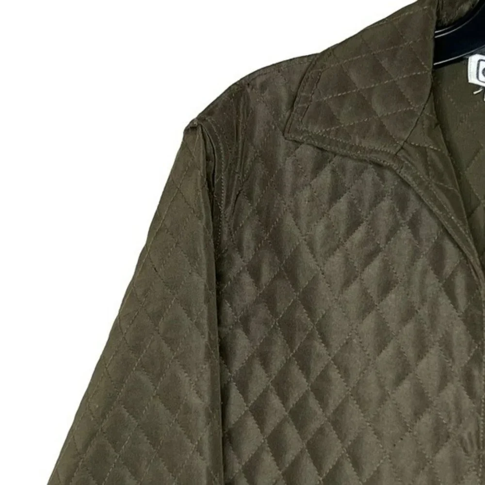 Carlisle Olive Green Silk Wool Lightweight Quilt Open Jacket Blazer Size 2 - Picture 6 of 9